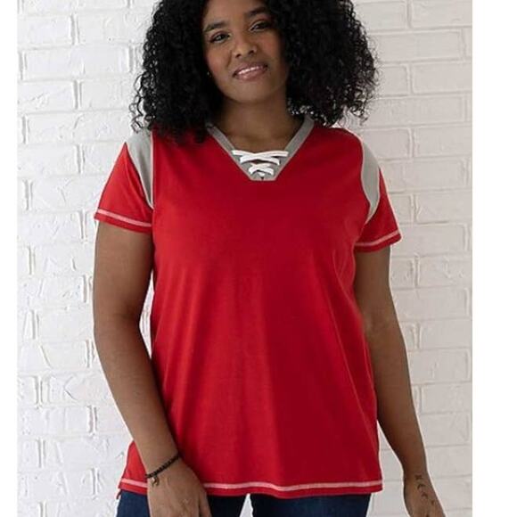 LAT Ladies Game Day Lace Up Short Sleeve Tee Shirt Size S Titanium White Black - Picture 12 of 12